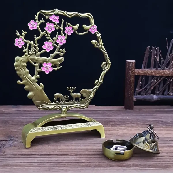 Lucky Magpie & Deer Incense Burner with Plum Blossom Design - Image 4
