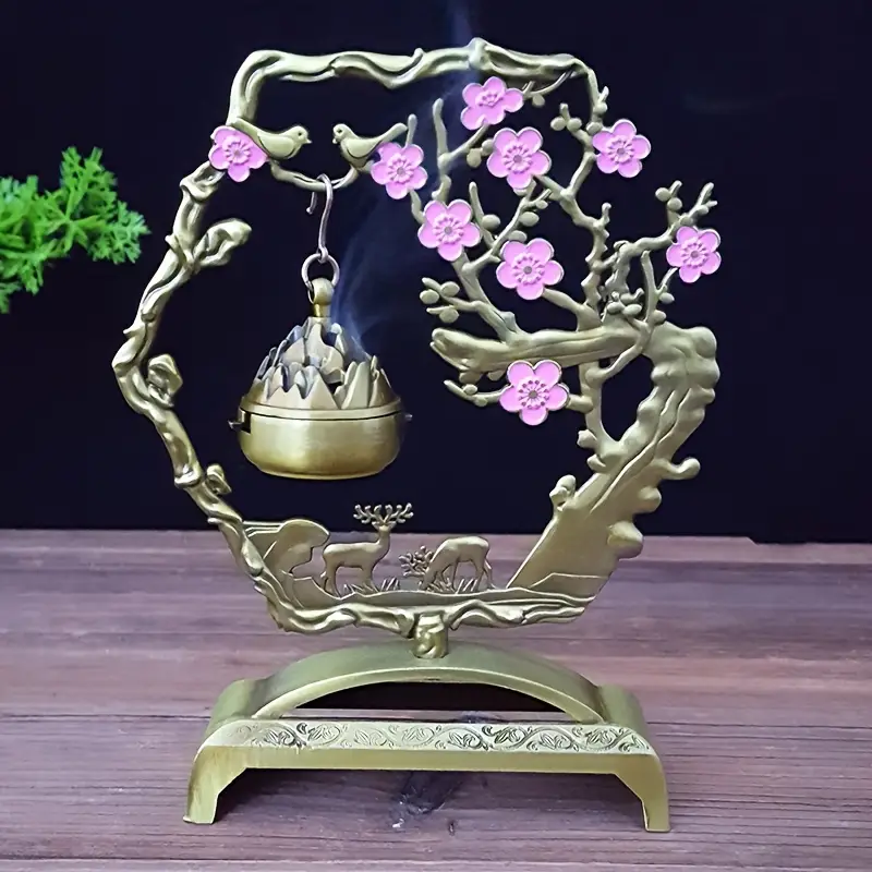Lucky Magpie & Deer Incense Burner with Plum Blossom Design