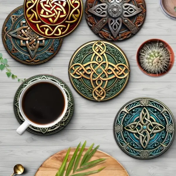 Vintage Celtic Knot Wooden Coasters - Image 3