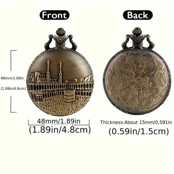 Vintage Bronze Quartz Pocket Watch - Kaaba Design - Image 5