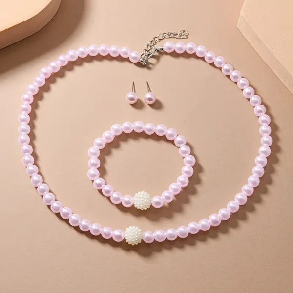 Pearl Necklace Bracelet Earrings - Image 2