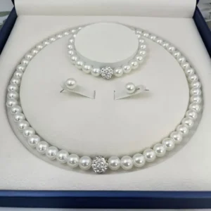 Pearl Necklace Bracelet Earrings