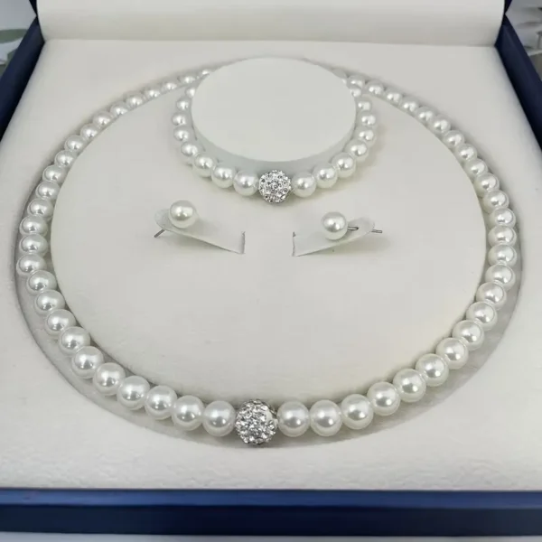 Pearl Necklace Bracelet Earrings