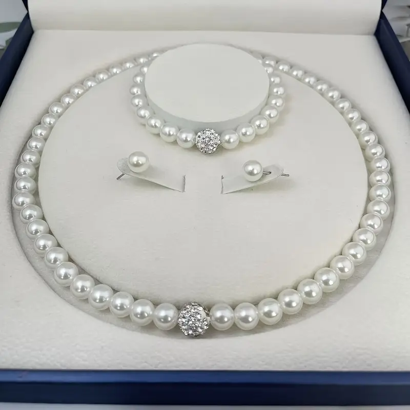 Pearl Necklace Bracelet Earrings