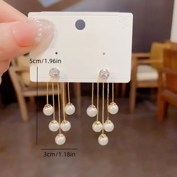 Faux Pearl Tassel Zirconia Décor Dangle Earrings - Image 3