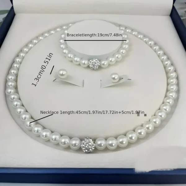 Pearl Necklace Bracelet Earrings - Image 4