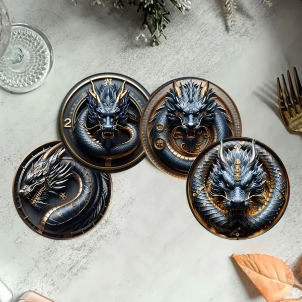 Dragon Design Wooden Coasters Set - Image 2