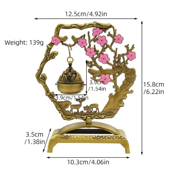 Lucky Magpie & Deer Incense Burner with Plum Blossom Design - Image 5