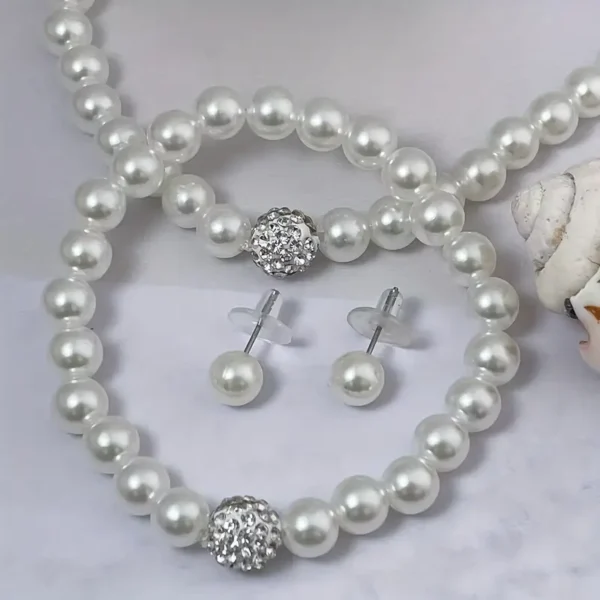 Pearl Necklace Bracelet Earrings - Image 3