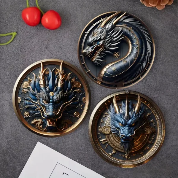 Dragon Design Wooden Coasters Set - Image 3