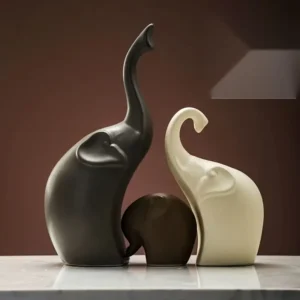 Matte Elephant Family Resin Figurine