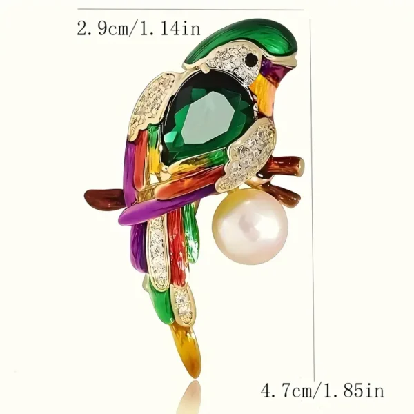 Sparkling Parrot Brooch with Faux Pearl & Colorful Gemstones - Image 2