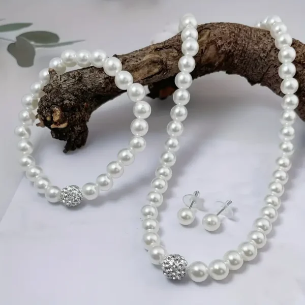 Pearl Necklace Bracelet Earrings - Image 6