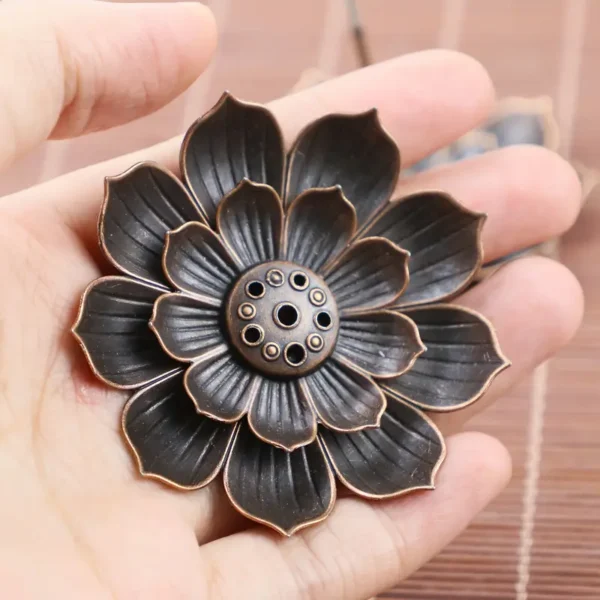 Metal Lotus Flower Incense Holder - Image 3
