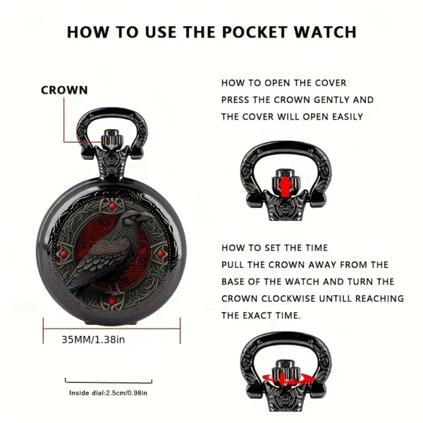 Elegant Black Pocket Watch - Image 5