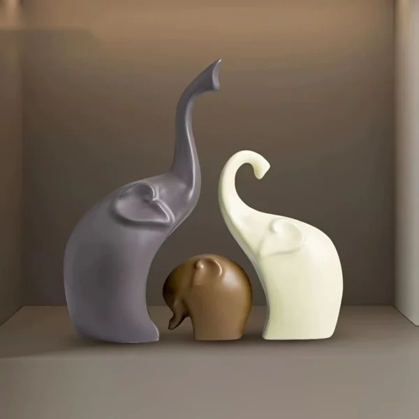 Matte Elephant Family Resin Figurine - Image 4