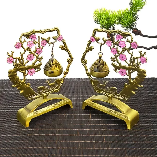 Lucky Magpie & Deer Incense Burner with Plum Blossom Design - Image 6